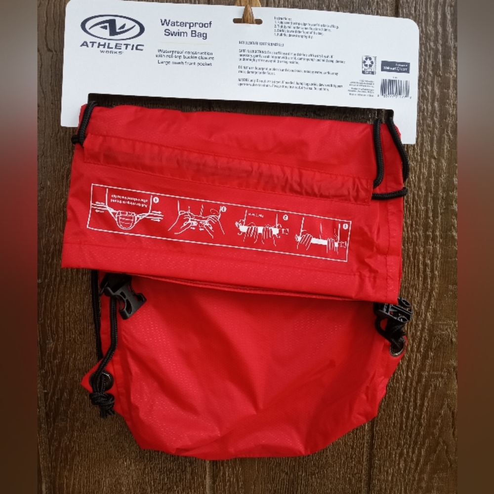 Athletic Works Waterproof Swim Bag. Red and Black. 17 L capacity. - Picture 2 of 6